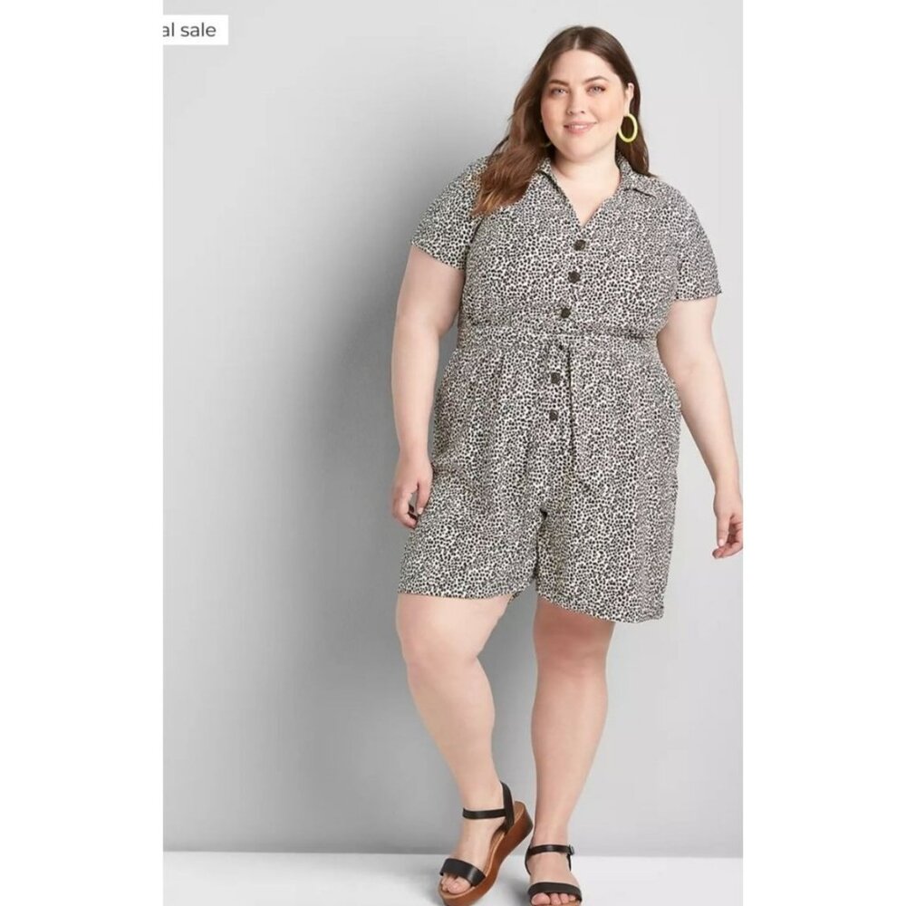 Lane Bryant Animal Print Short Sleeve Button Front Romper Size 20 Runs Small NWT